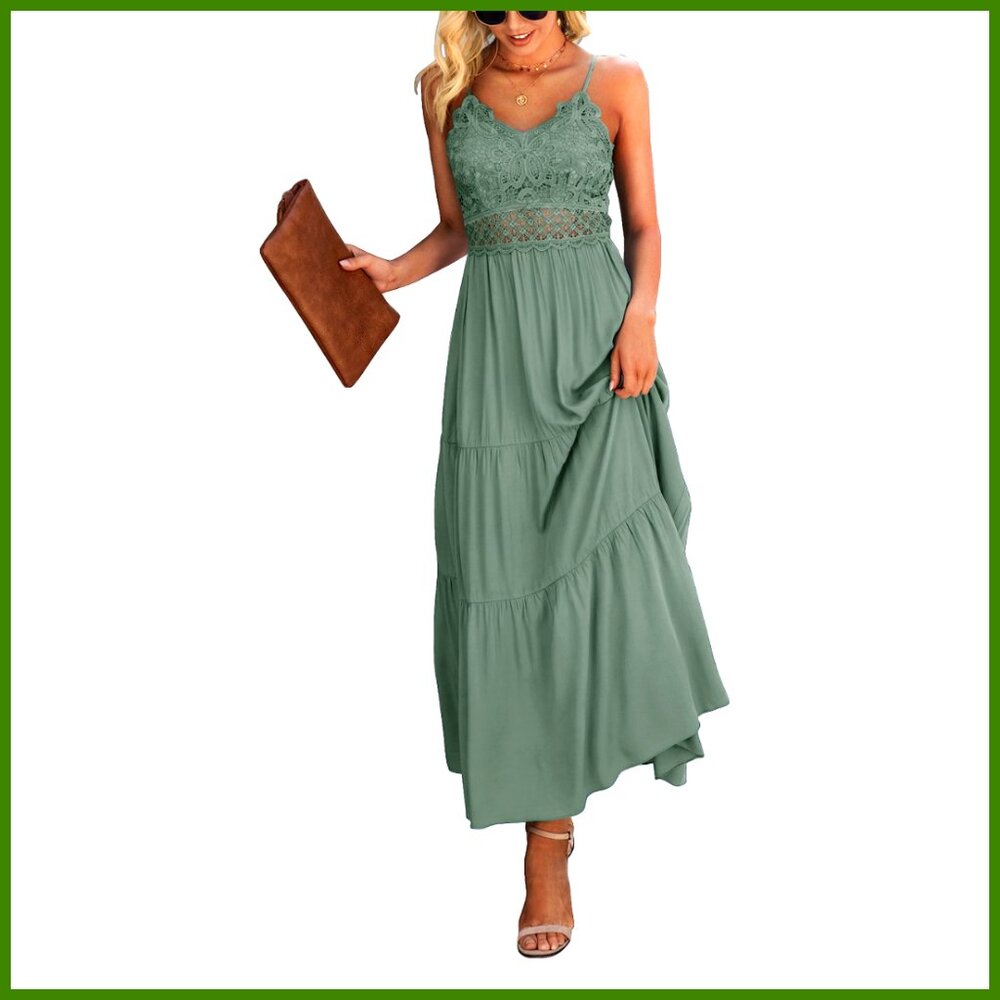 Crochet Lace Maxi Dress Spaghetti Strap Summer Vacation Formal